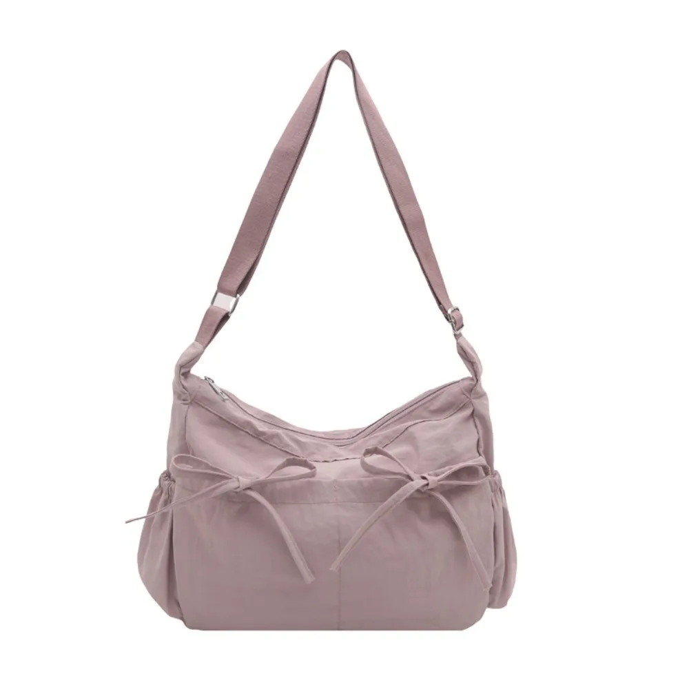 

Sweet Pleated Bow Crossbody Bag Solid Color Multiple Pockets Nylon Shoulder Bag Lightweight Korean Style Hobo Bag Outdoor