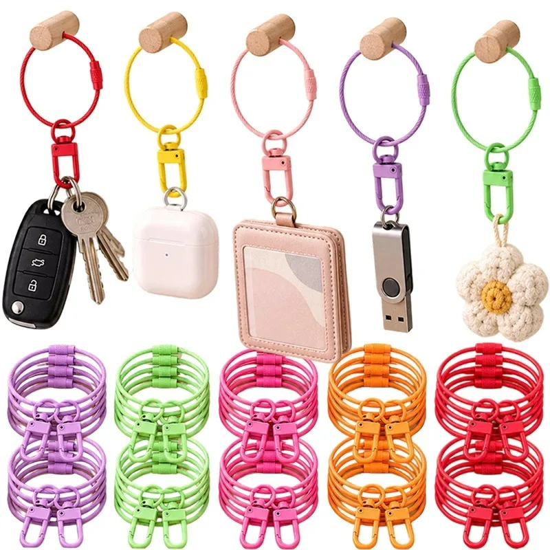 5/20Pcs Colorful Wire Keychain Rings 5cm Steel Cable Loop with Snap Hook Reusable DIY Key Ring Accessories for Bag Charm Hanging