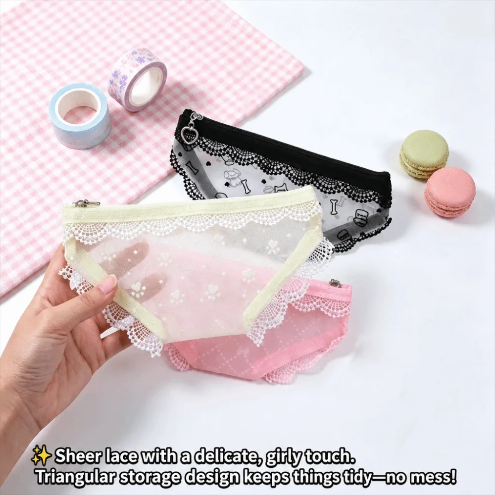 Durable Lace Mesh Storage Pouch Briefs Shape Multi-use Cosmetic Bag Triangle Toiletry Bag Home Travel