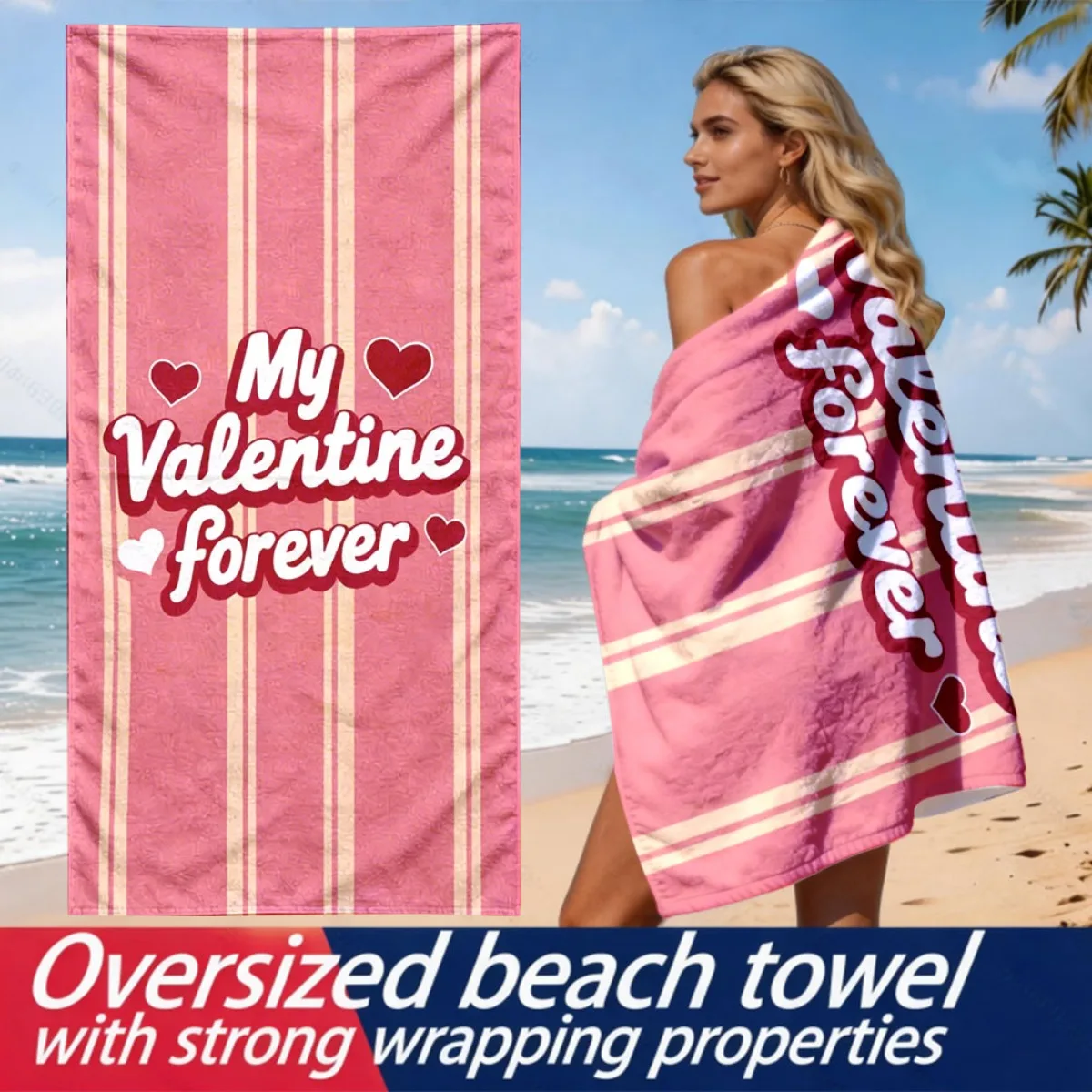 Vertical striped heart style polyester microfiber beach towel is highly absorbent, suitable for swimming and beach outings