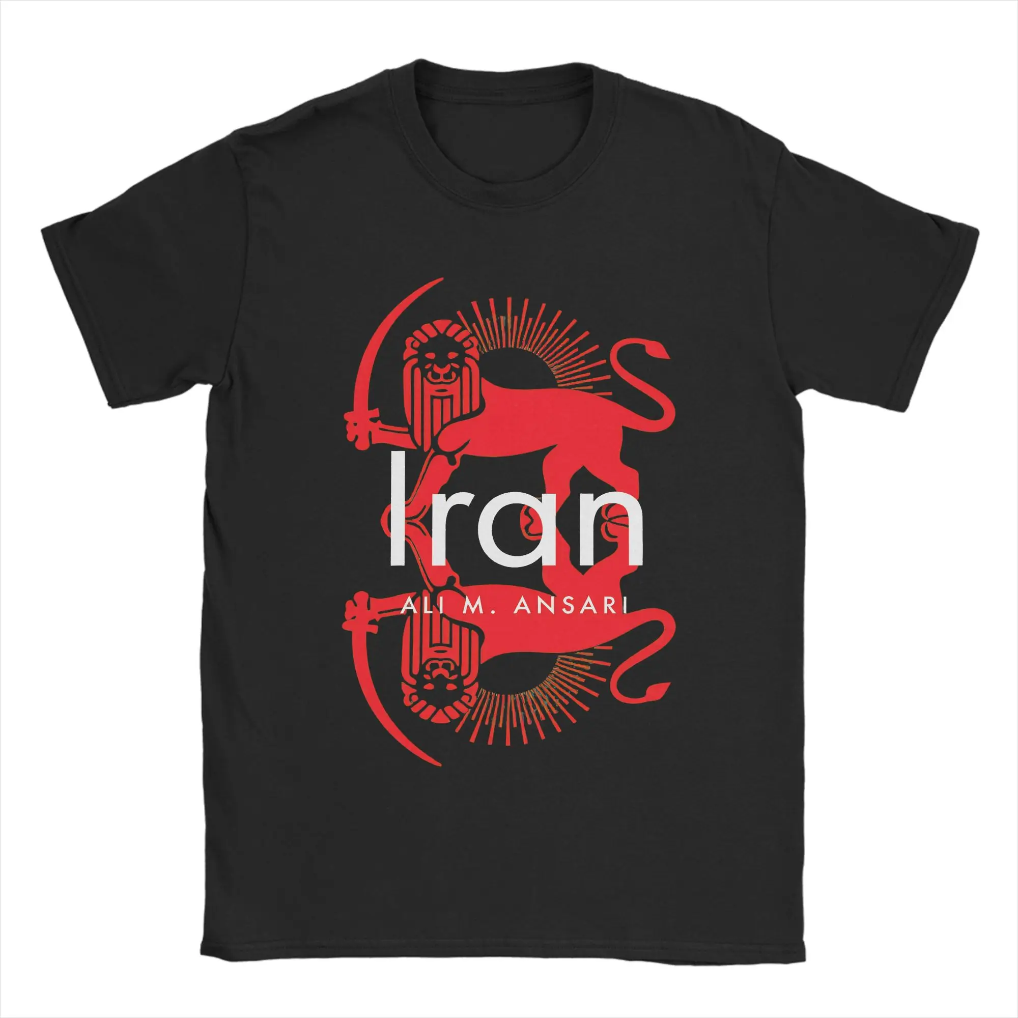 Iran Lion Sun Flag T-Shirts Men  Hipster Cotton Tees Crew Neck Short Sleeve T Shirts Gift Idea Clothes