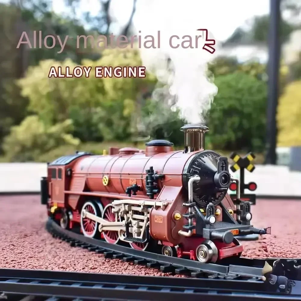 Classic Train Railway Set Steam Locomotive Small Train Electric Simulation Retro Alloy Head Rail Car Children Electric Model Toy