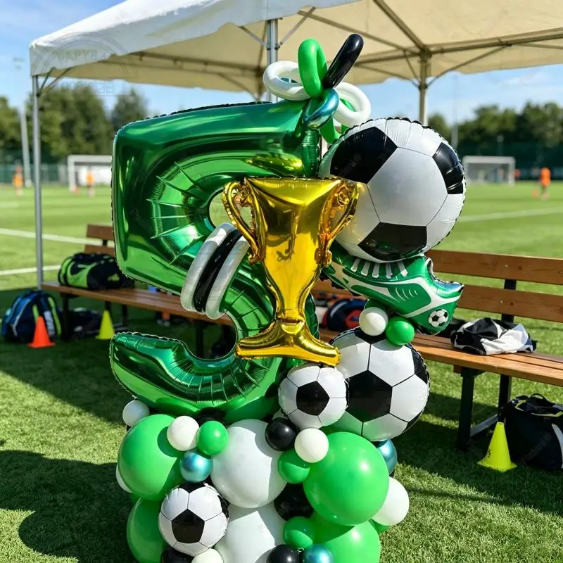 47pcs Football Trophy Balloon 32 Inch Green Numbers 1-9 Birthday Balloon Set Sports Themed Party Decoration Photo Props