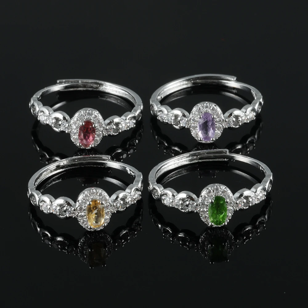 1pc100% natural gemstone tourmaline amethyst adjustable copper-plated 925 silver ring for parties and gifts