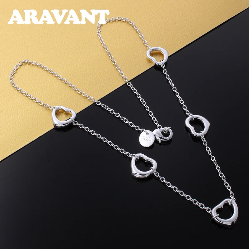 Aravant 925 Silver Heart Chain Necklace For Women Wedding Fashion Jewelry