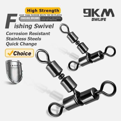 9KM giratorios de 3 vías 15 ~ 60 uds giratorios dobles en forma de T conector de aparejos de pesca de línea cruzada giratoria de pesca