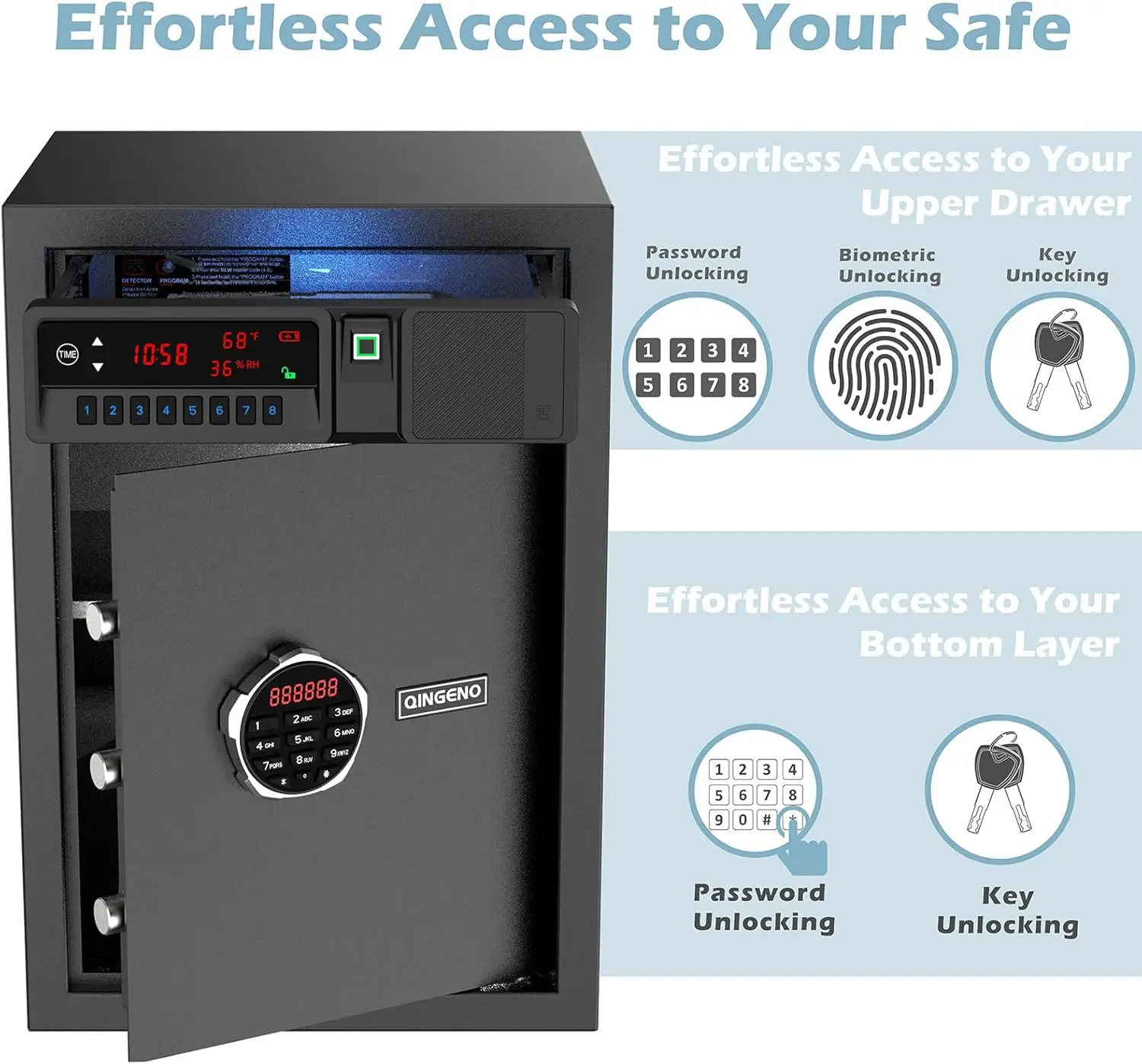 Sliding-Away Drawer Safe with LCD Display of Temp,Humidity,Time,Home Security Electronic Safe for Money Cash Valuables,Keypad La