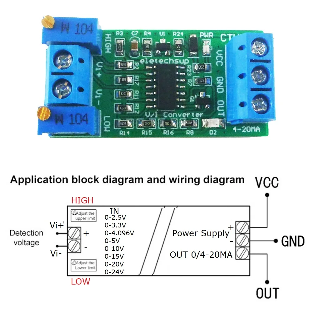 Analog IO Module 0-5V/0-10V to 4-20mA/0-20mA Voltage to Current Transmitter V/I Linear Converter for PLC RS485 Sensor