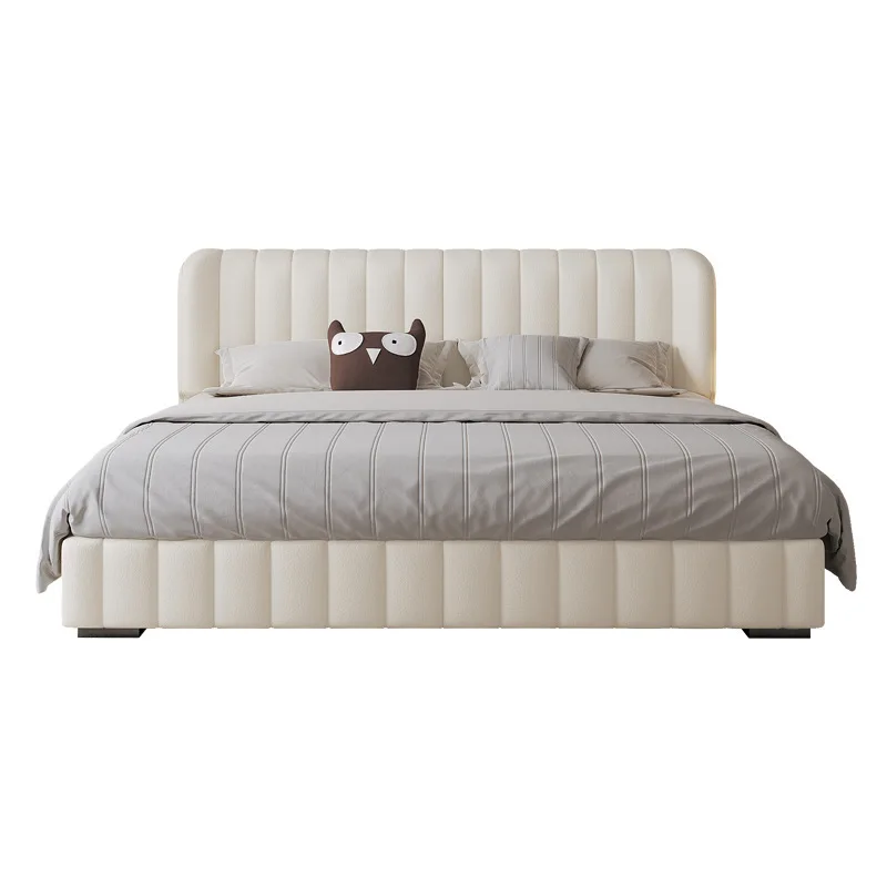 

Light luxury simple modern double master bedroom high-end atmosphere cream wind piano keys high box storage leather bed