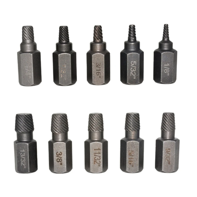 10Pcs Damaged Screw Extractor Drill Bit Set Multi-Spline Screw Extractor Slip Teeth Remove Broken Extractor