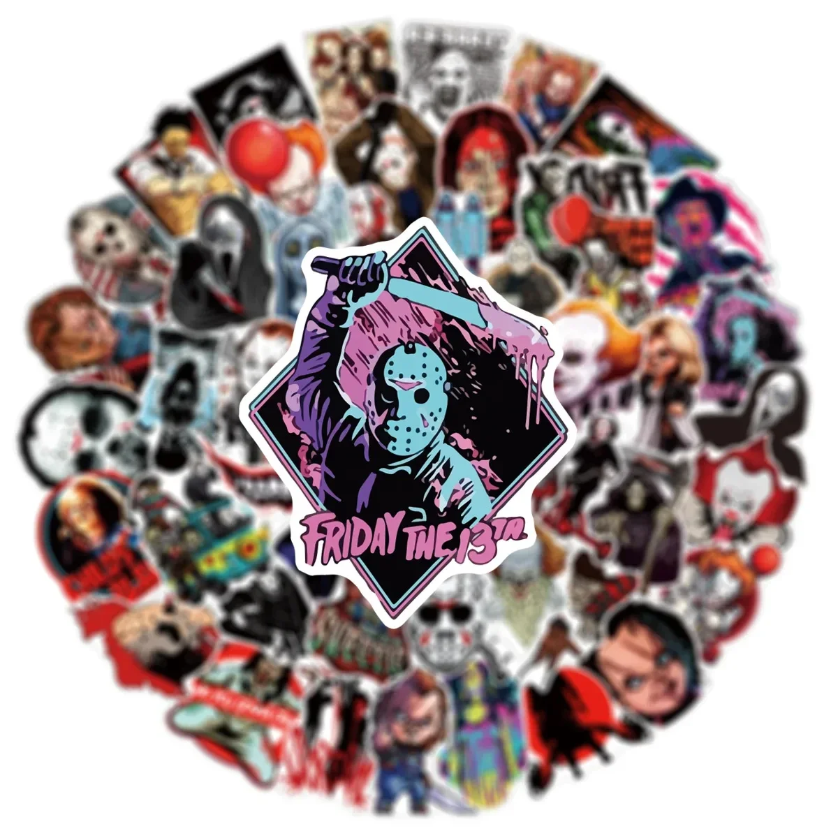 50/Pcs Horror Movie Character Stickers for Laptop Car Notebook Phone Case Bottle Fridge Graffiti Vinyl Decals Sticker Kid