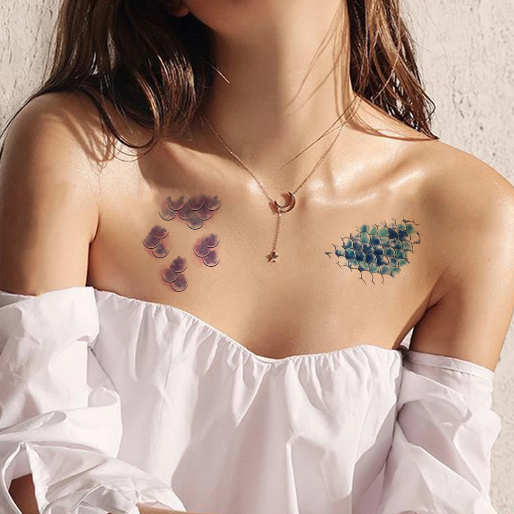 10PCS Waterproof Fish Scale Tattoo Sticker Realistic Mermaid Performance Fake Tattoo for Women Temporary Tattoos Body Art