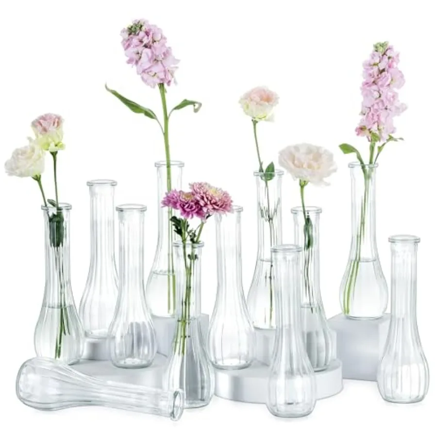 

Glass Bud Vases Centerpiece: Pcs Small Flower Vase for Wedding in Bulk - Cute Clear Ribbed Vase for Party Events Home Table Dec