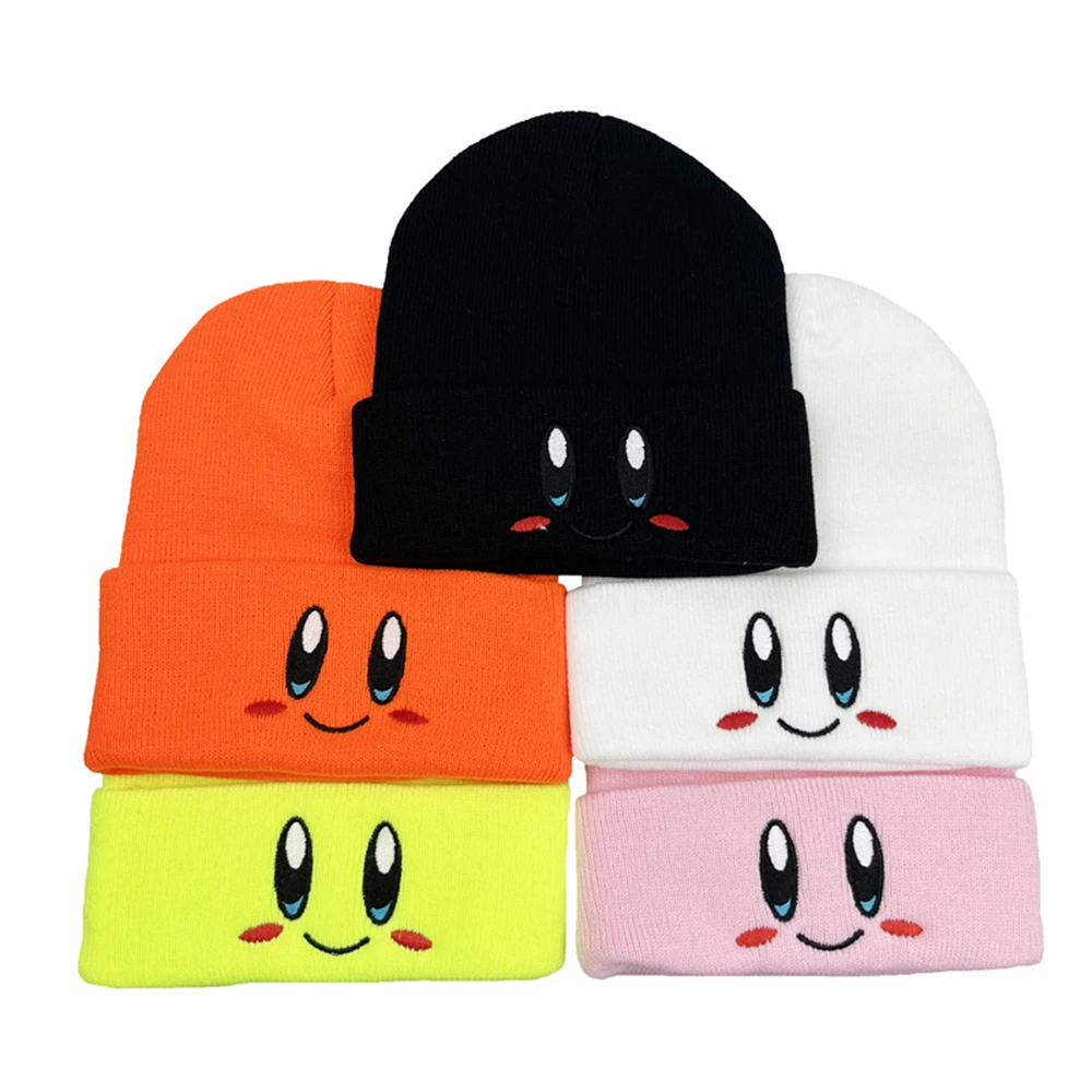 1pcs New Autumn Winter Bonnets Beanie Hats Cute Smiley Face Big Eyes Embroidered Knitted Hats Unisex Warm Knit Hats Five Colors