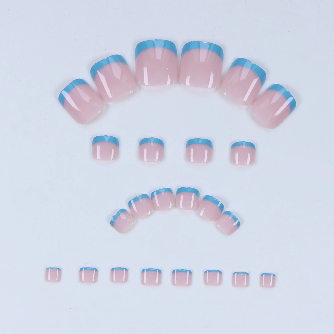 Ongles à pression carrés et ongles carrés avec bords bleus au Design français, adaptés aux salons de manucure professionnels, 288 pièces