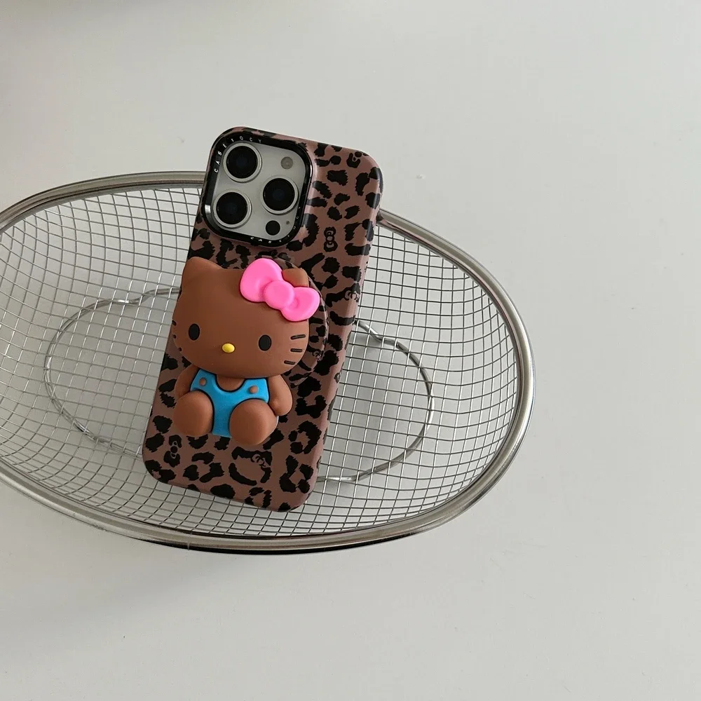 Cute Sanrio Hello Kitty Leopard Print Magnetic Holder Magsafe Wireless Charge Phone Case For iPhone 17 16 15 14 13 Pro Max Cover view 6