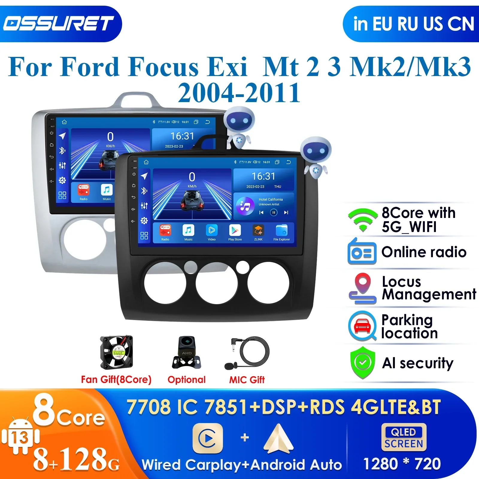 

Carplay Car Android Radio for Ford Focus 2 3 Mk2 Mk3 2004 2005-2011 Exi MT Auto 4G Multimedia Player GPS 2din 9" 2 Din Autoradio