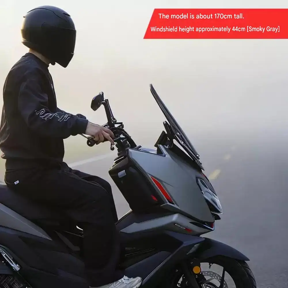 For ZONTES 150X racing windshield modification: blacked-out windshield with chest protector and transparent rain guard.