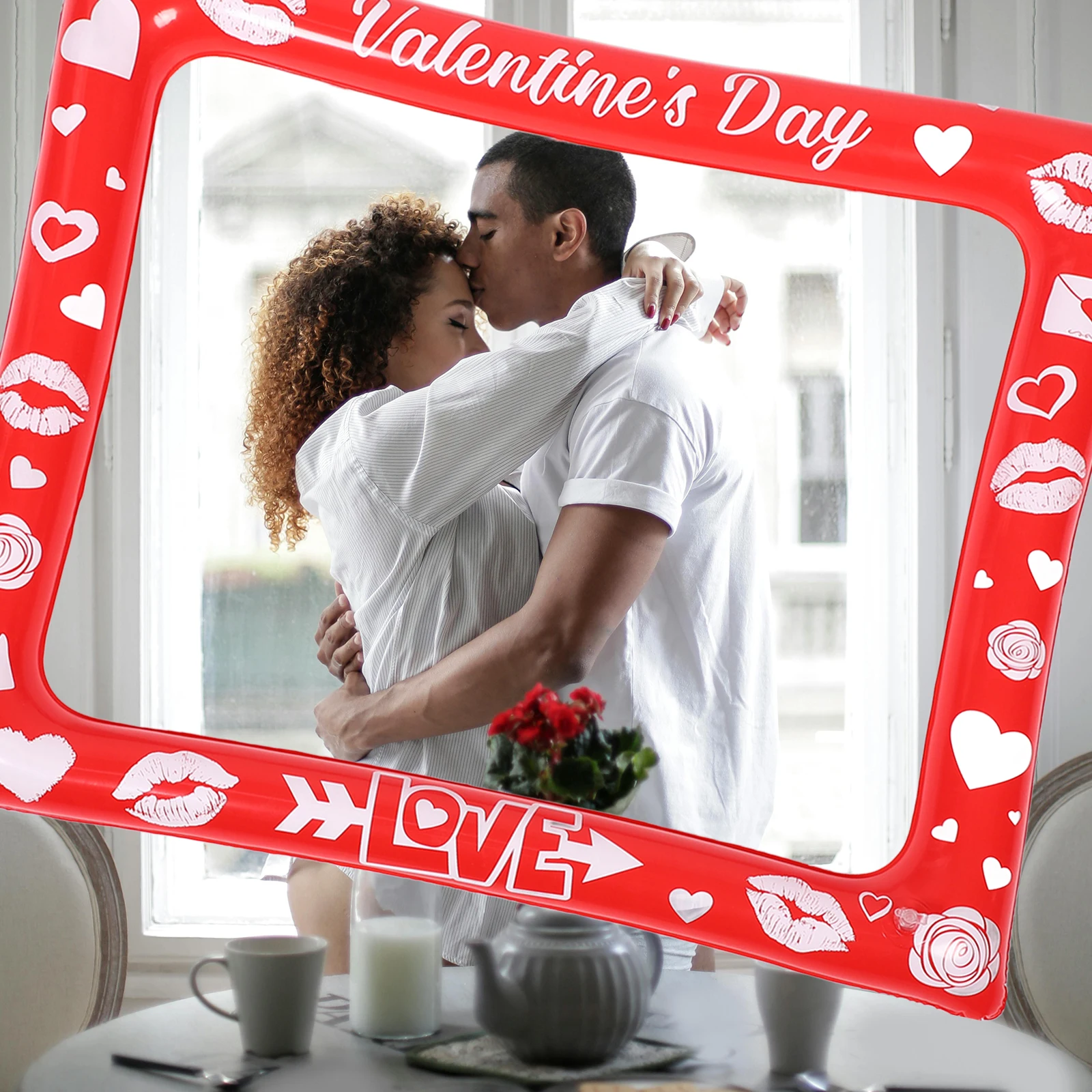 Inflatable Heart Photo Frame Party Booth Prop Double Sided Valentines Day Selfie Props Plastic Easy Setup for Events