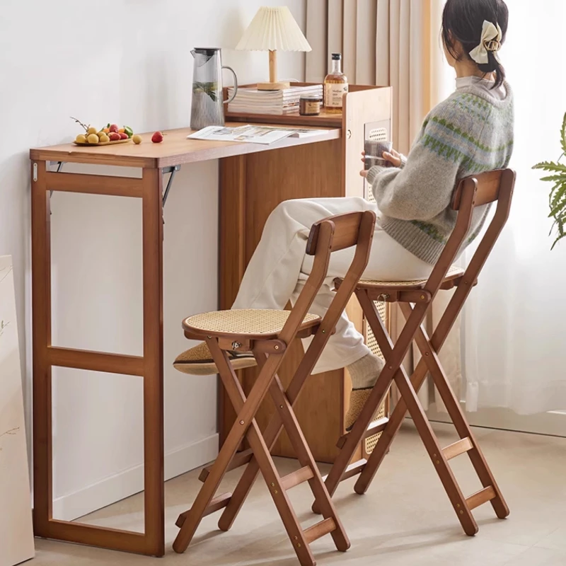 طوي بار البراز الروطان النسيج كرسي مكافحة مع مسند الظهر الخيزران مقهى البراز للمنزل والمقهى توفير المساحة مقعد الطعام #3