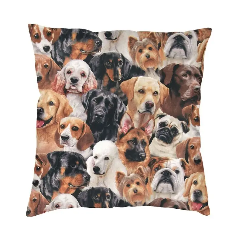 Kawaii Dog Collage Throw Pillow Case Decoration 3D Printed Poodle Bulldog Yorkshire Terrier Scottish Terrier Chair Cushion Cover