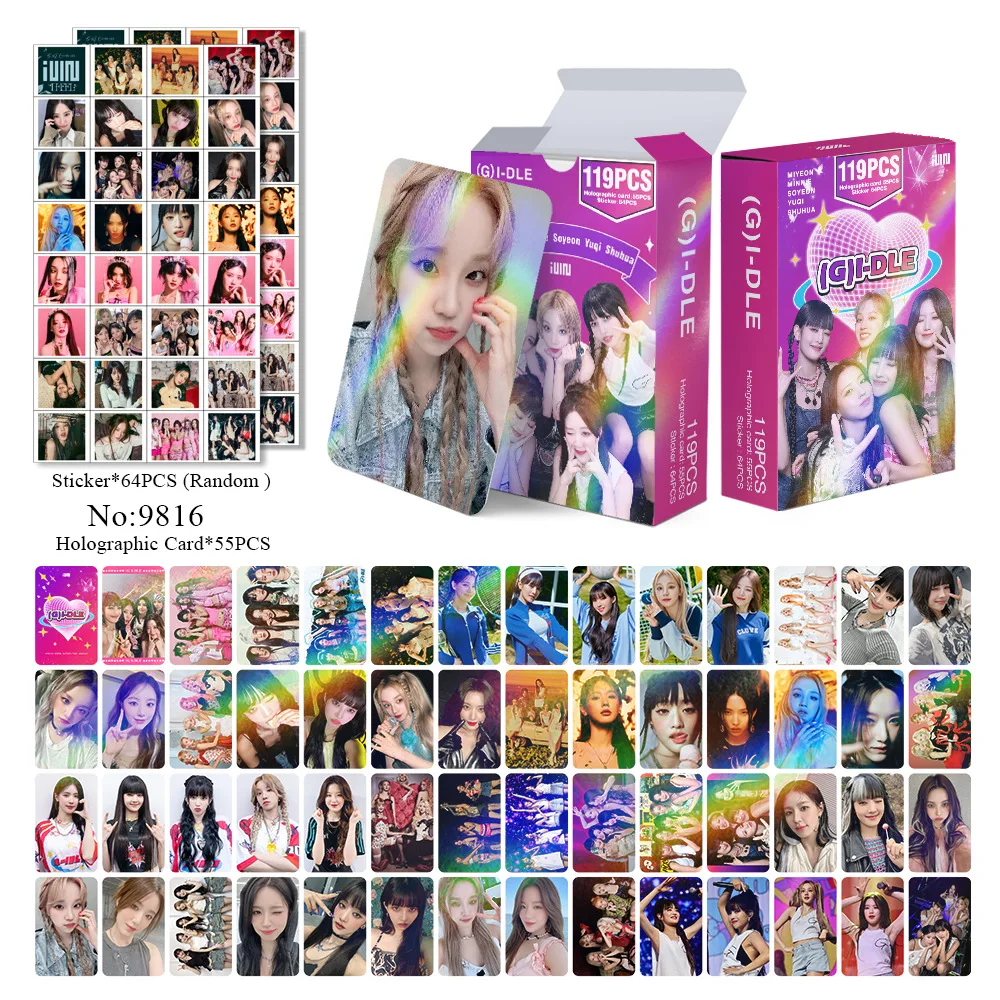 119Pcs/Set Kpop GIDLE HEAT Laser Lomo Cards Stickers Photocard Double Sided HD Printed SHUHUA YUQI Fans Collection Postcard Gift