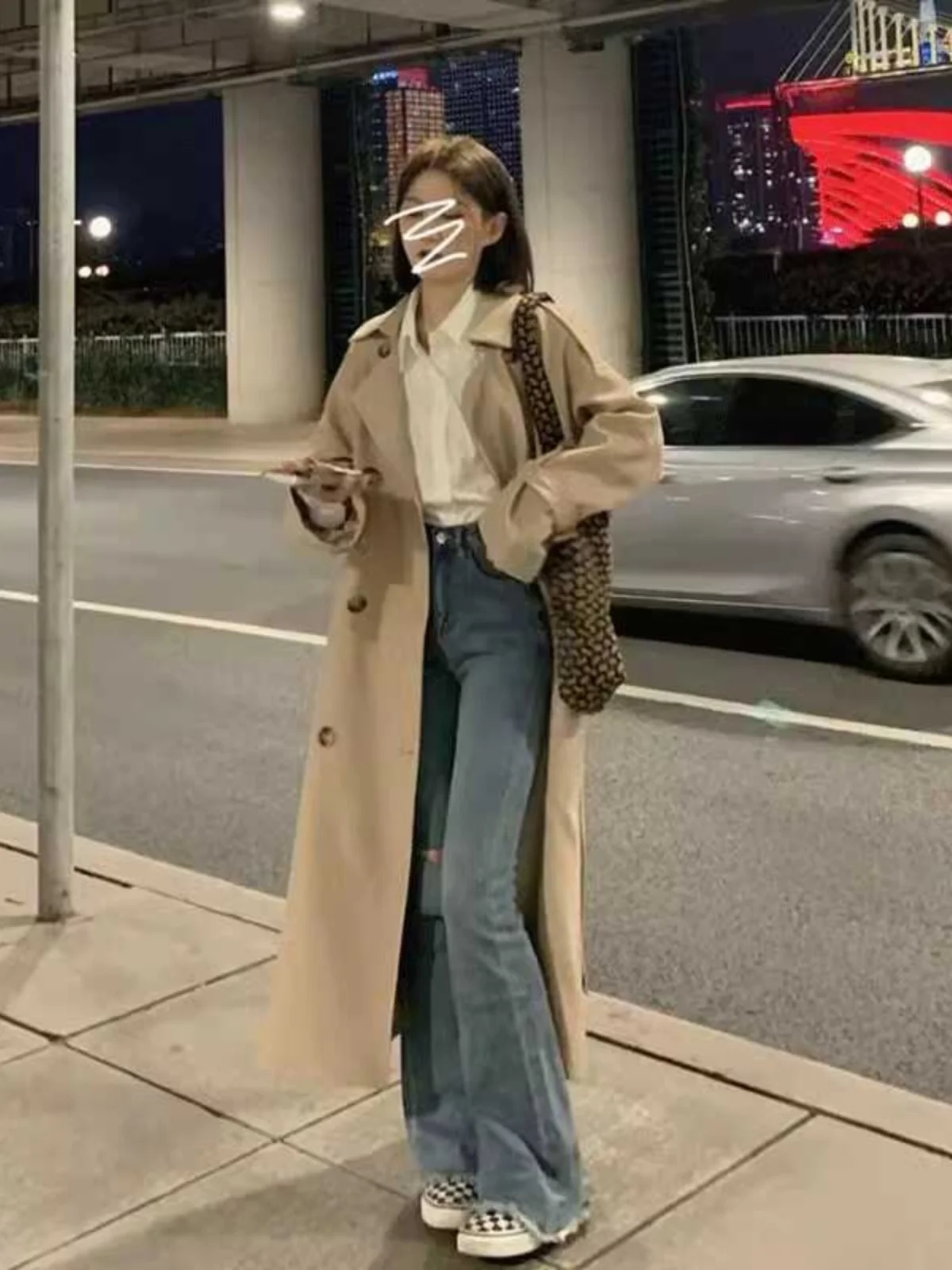 

Women's Mid-Length Khaki Windbreaker Coat Briti Sle Spring Autumn Faion Small Size ular Button Detail Jaet