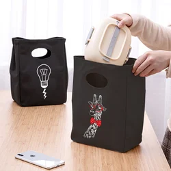 Bolsa de almuerzo con asa, bolsa térmica aislante, fiambrera para Picnic, viaje, almacenamiento de alimentos portátil, imagen blanca impresa, bolsa térmica para alimentos, 2024