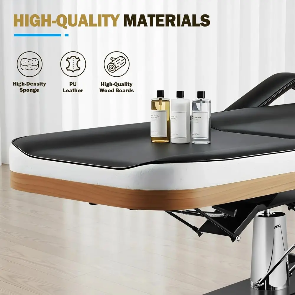 เตียงเสริมสวยไฮดรอลิกปรับระดับได้สำหรับช่างเสริมสวยและต่อขนตา พร้อมเก้าอี้หมุน