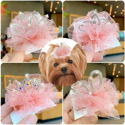 Pet Grooming for Puppy Cat Dog Hair Clip Crown Bow Lace Pet Hairpins Dog Multicolor Cat Headwear Pet Accessories