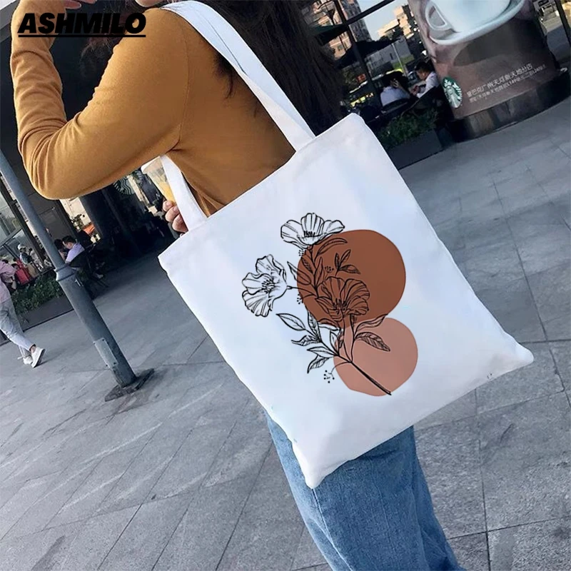 Canvas Tote Bag Vintage Wildflower Handbag For Women Harajuku Plant Flower Shopping Bags Aesthetic Female Shoulder Bag