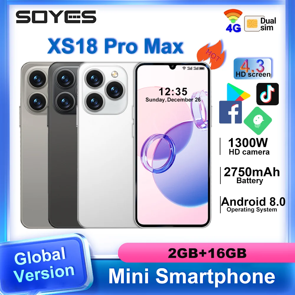 SOYES XS18 Pro Max Mini Smartphone 4G LTE 4,3 "Android Global 8,1 con batería de 2750mAh reconocimiento Facial GPS teléfono de tamaño pequeño