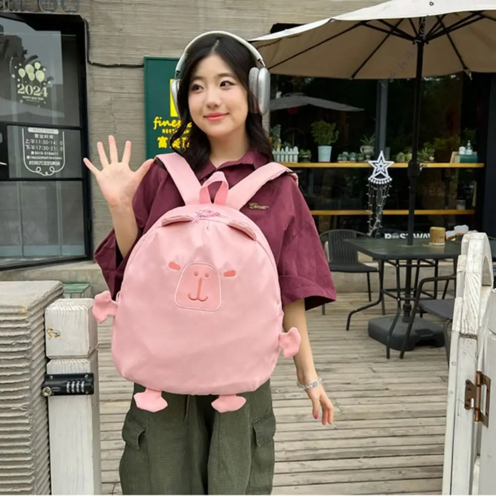 Mochila de nylon impermeável dos desenhos animados para crianças e meninas, mochila escolar de grande capacidade, cápsula rosa