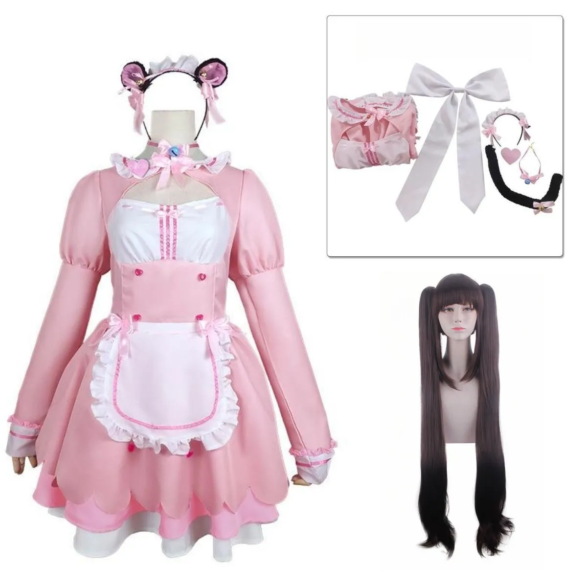 

Anime Chocolate Cosplay Costume Maid Dress Lolita Dress Cute Neko Girls Vanilla Cosplay Costume Halloween Convention Outfits