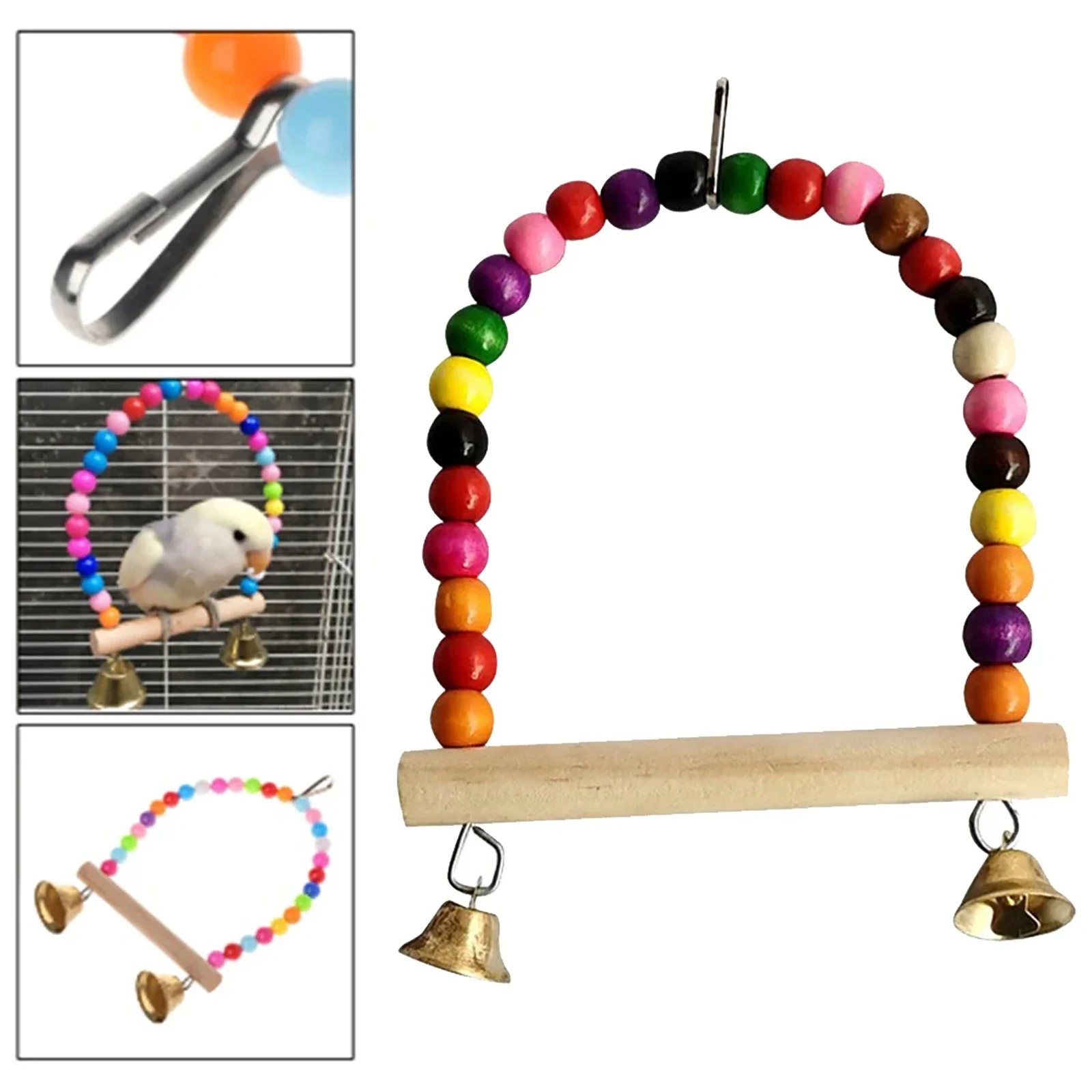 

1pcs Pack Wood Parrot Toys Bird Toy Cage Bird Accessories Swing Suspension Bridge Ball Cage Bells Pet Supplies Set