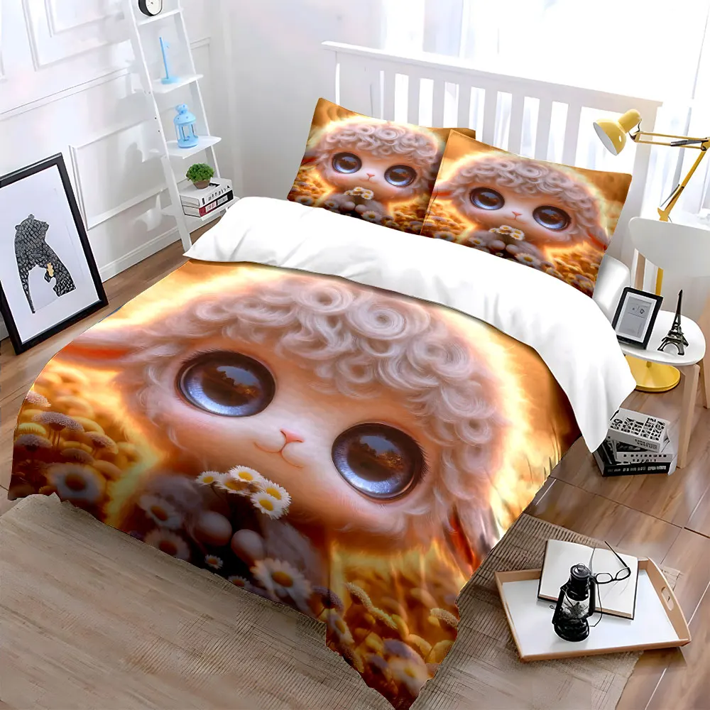 Sheep in daisy field under warm sunlight Duvet Cover Set with 3D Printing Design Soft Polyester Bedding Set All-Season Comfort