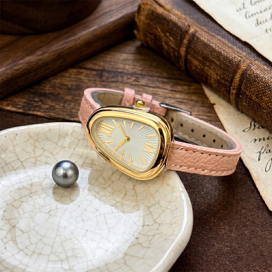 Vintage Gold Watch - Vintage Snakehead Angora Red Leather Strap