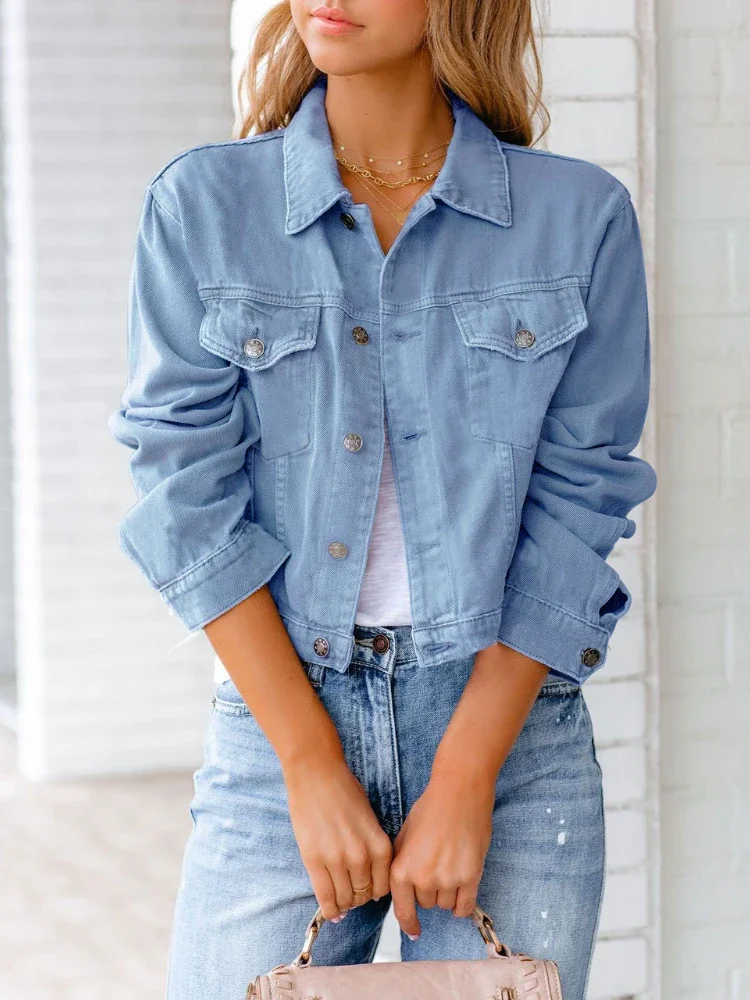 

New in Autumn Winter Denim Jacket Long Sleeve Women Coat Fashion Casual Streetwear Elegant Retro Clothes Women Short Tops
