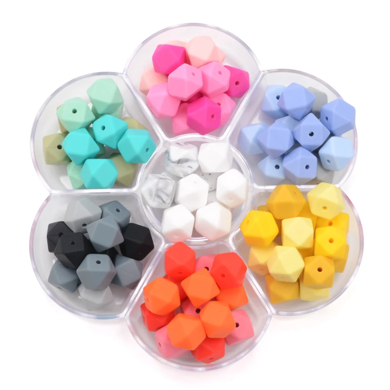 LOFCA 30pcs Silicone Beads Mini Hexagon 14mm Baby Teething Toys Necklace Food Grade Baby Teether BPA Free DIY Silicone Jewelry