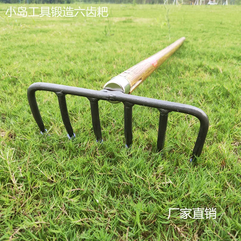 

All Steel Wooden Handle Forged Six Tooth Nail Rake Claw Hook Forged Rake Garden Loosening Hoe Horticultural Agricultural Tool