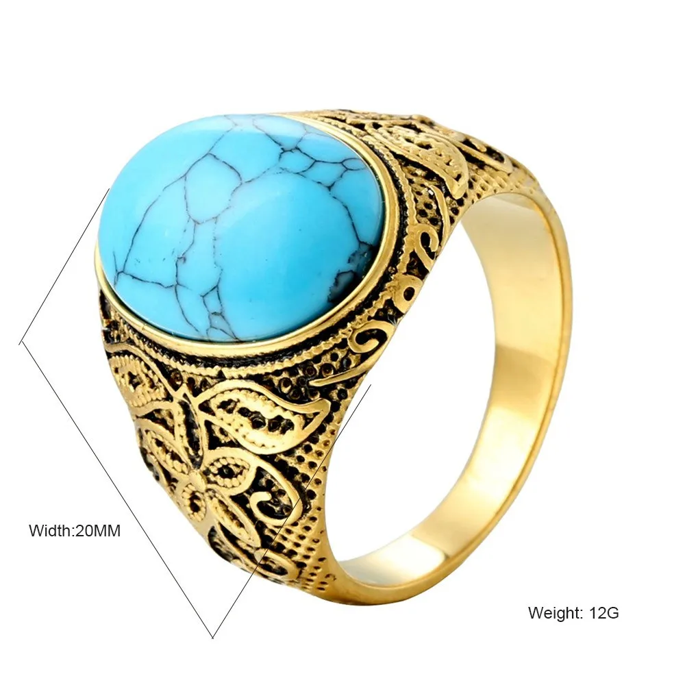 Natural Jade Agate Gemstones Vintage Pattern Carved Rings for Men14K Gold Filled Stainless Steel Masculine Finger Bands Dubai 2