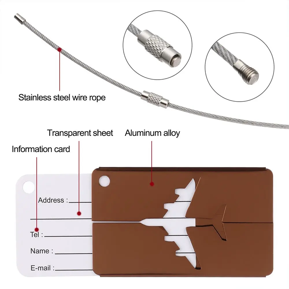 Identificador de equipaje para maleta, etiquetas reutilizables de Metal y aluminio para equipaje de viaje con cuerdas