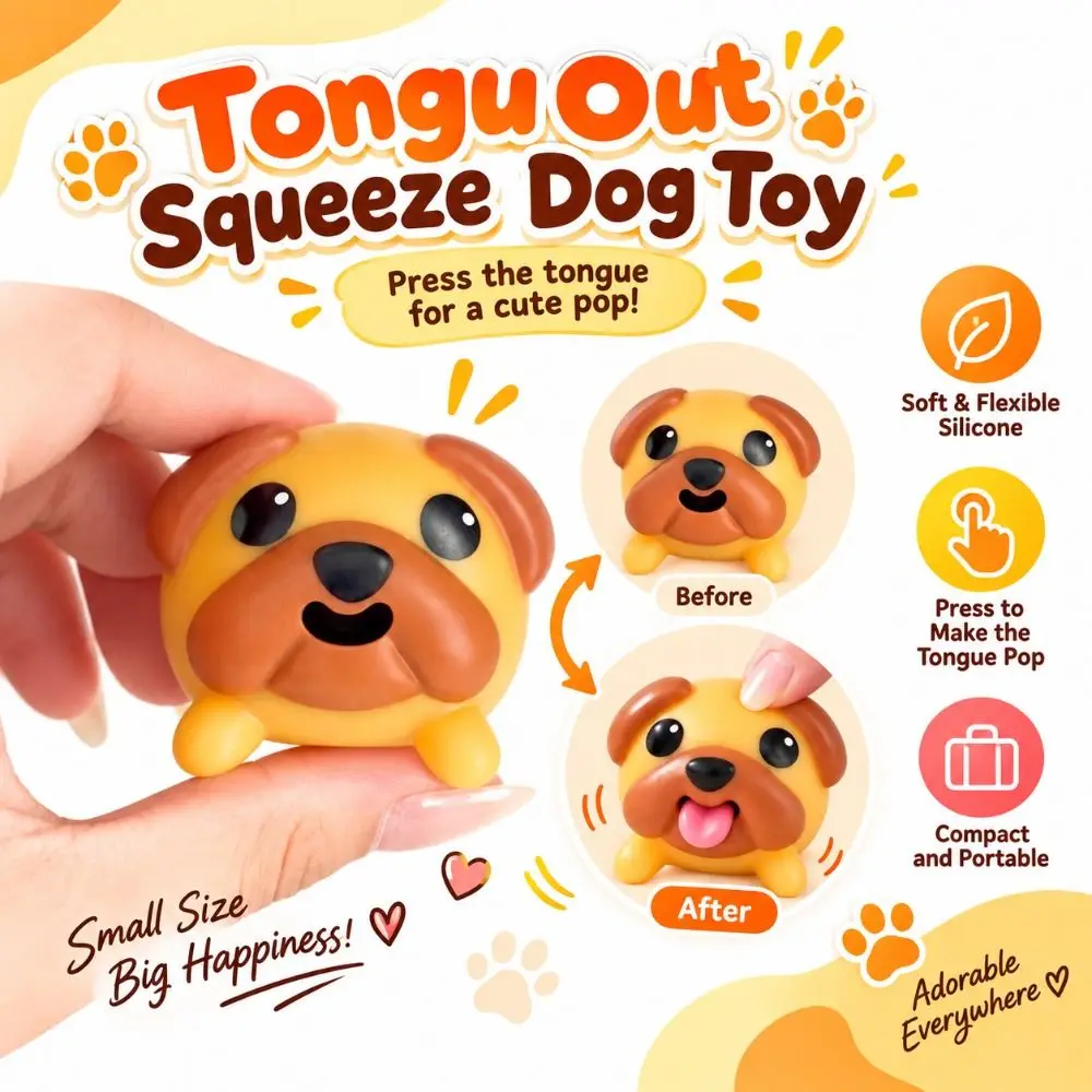 Gifts Tongue Out Squeeze Dog Toy Cute Cartoon Shape Soft Squeeze Puppy Squishy Toy Brown Puppy Figurine Desktop Decor