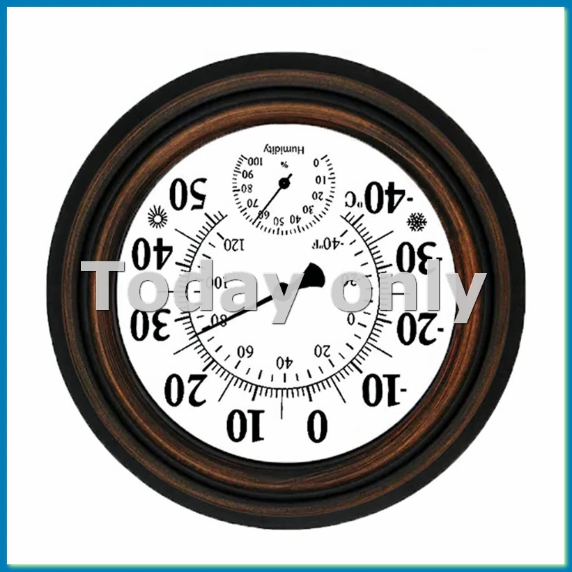 

20cm Antique Indoor Outdoor Thermometer Hygrometer Temperature Humidity Meter Wall Clock Thermometer for Home Decor-A23U