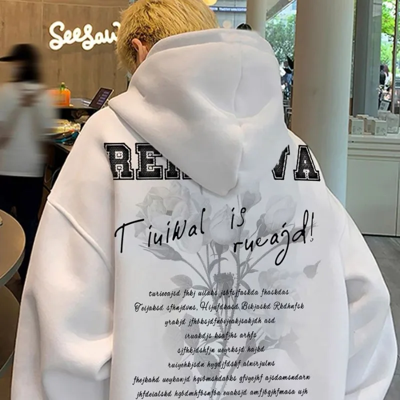 

Мужская толстовка с принтом и карманами в американском стиле, простая модная корейская роскошная эстетичная дизайнерская мужская толстовка с капюшоном в стиле Харадзюку