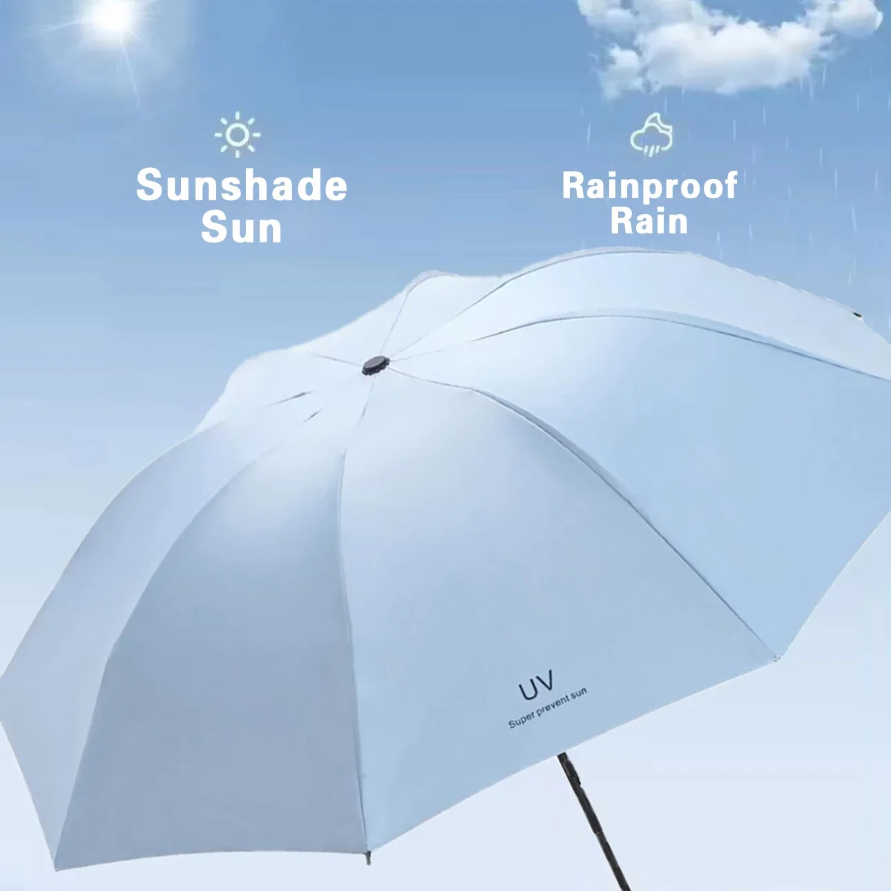 Automatic Umbrella Portable Sunshade Sunscreen Blue Handle Foldable Use Rain Umbrellas Purple Printing Travel Sun Rain Dual