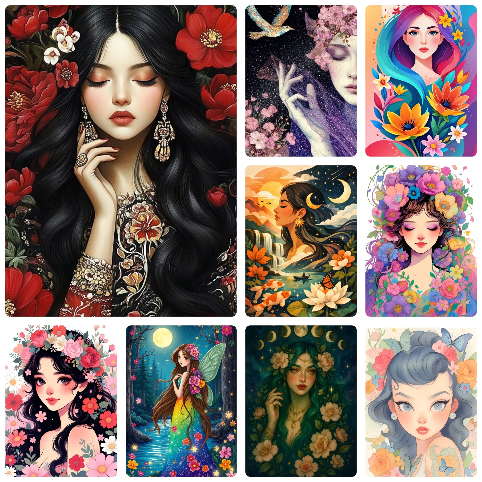 DIY Floral Goddess Fantasy Lady Portrait Diamond Painting Mosaic Handmade Art Exquisite Home Decoration