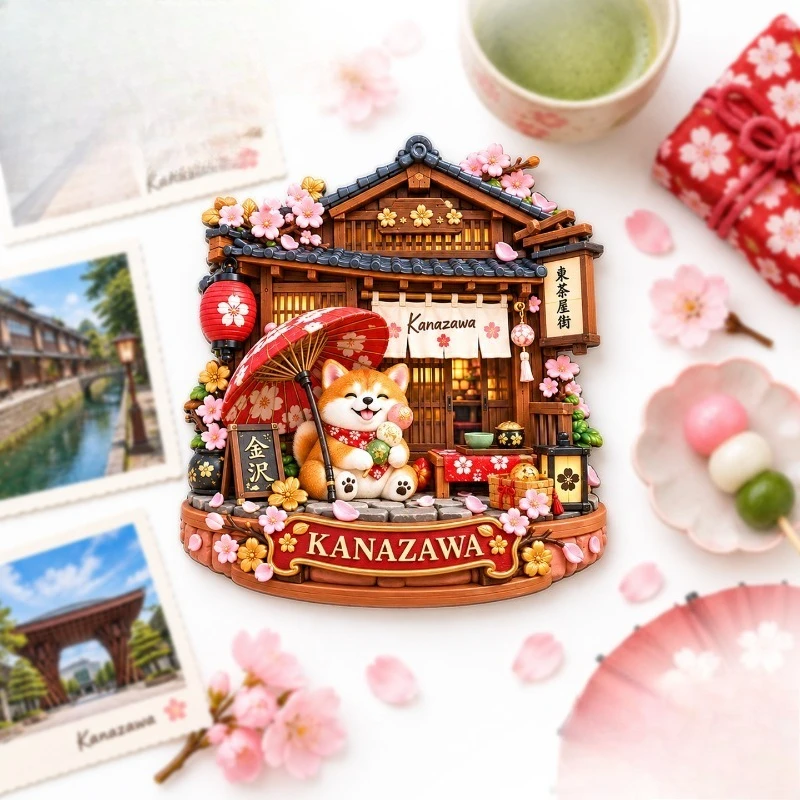 Kanazawa Shiba Tea House Fridge Magnet - Cozy 3D Japanese Souvenir Unique Travel Gift for Dog Lovers & Home Decor