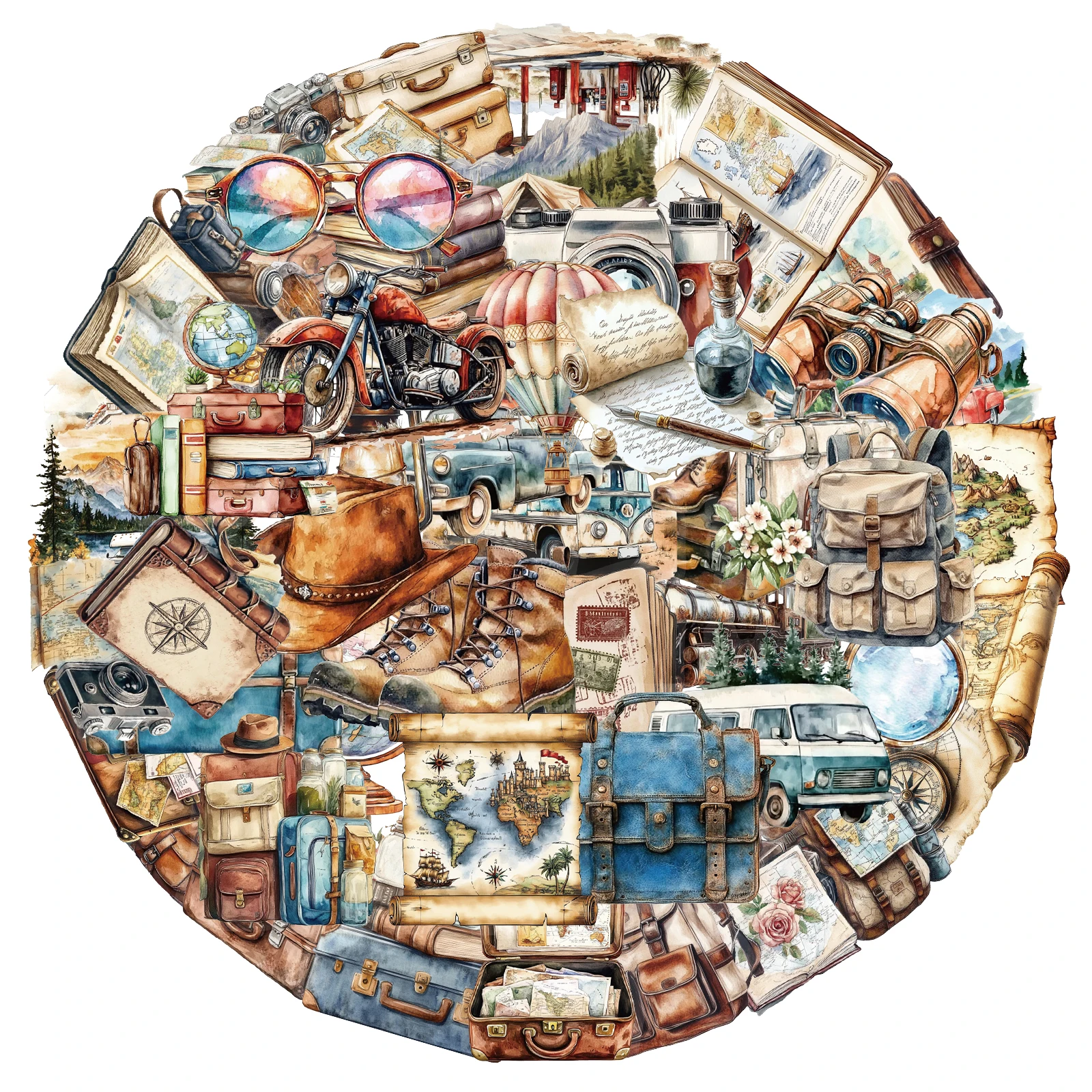 50pcs Vintage Travel Scenery Label PET Sticker Aesthetic Decor Scrapbook Stationery DIY Hand Accounting Supplies for Kids Toys