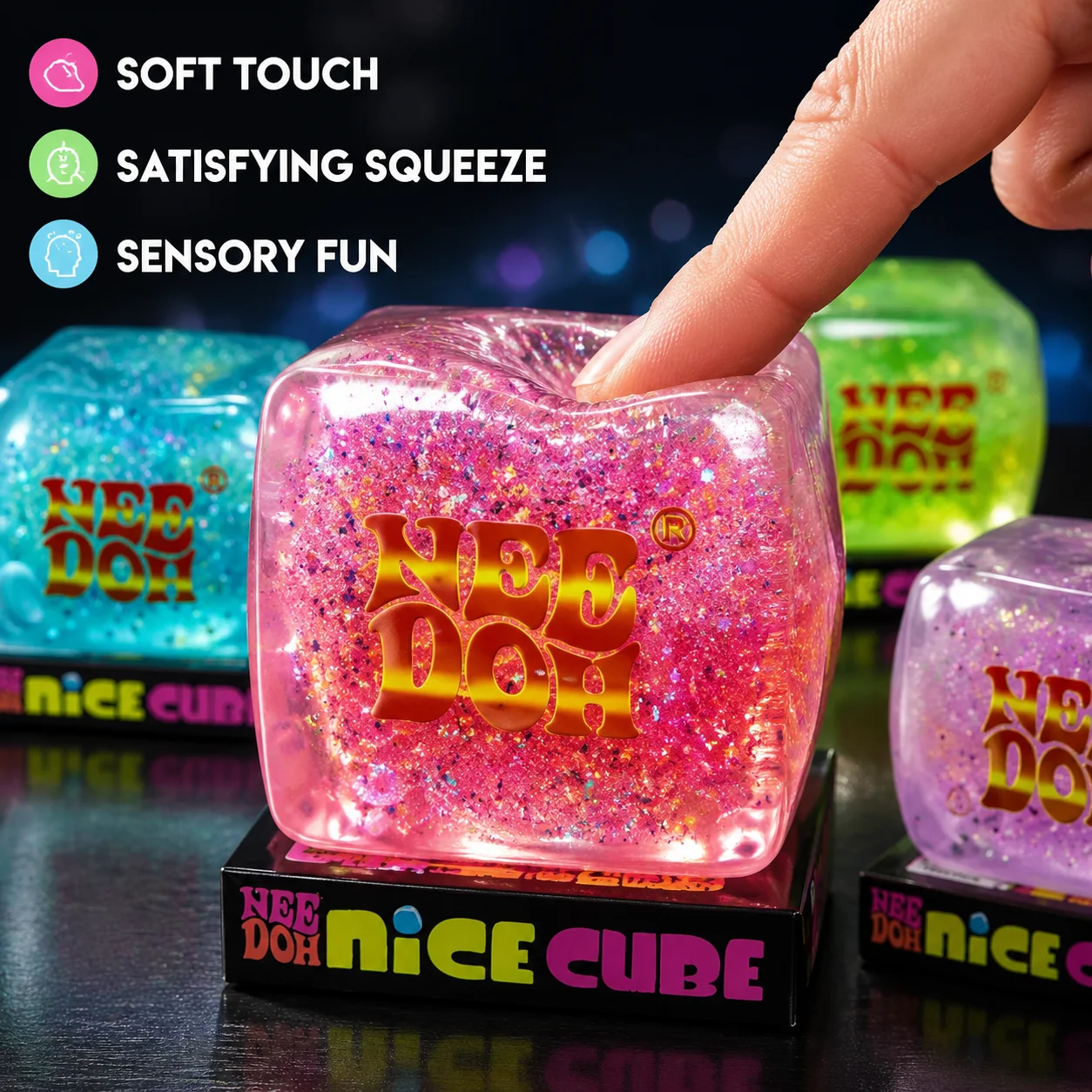 New NEEDOH Maltose Squishy Fidget Toy Glow in the Dark Ice Cube Anti Anxiety Squeeze Toy Squishy Cube for ADHD Focus Population
